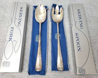 S G Hall Mark English Silver Plated Salad Serving Fork and Spoon