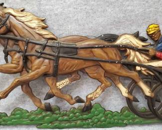 1972 Cast Metal Sexton Horse Racing Jockeys Wall Hanging