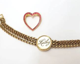 6 Inch Gold Electroplated Name Bracelet Kathy and Heart Pin