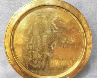 Egyptian Etched Brass Wall Art Platter