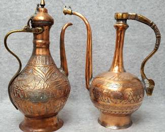 Antique Middle Eastern Copper Brass Ewer, Coffee Pot