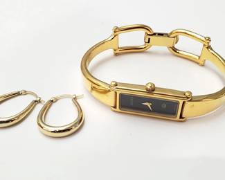 14K Gold Earrings and a Gucci Watch