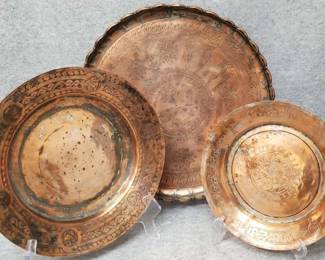 Antique Hand Forged Engraved Copper Finish Platters