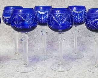 Czech Glass Bohemian Cut to Clear Cobalt Blue Goblets