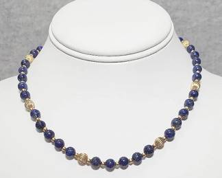 16 Inch 14K Gold and Lapis Lazuil Necklace