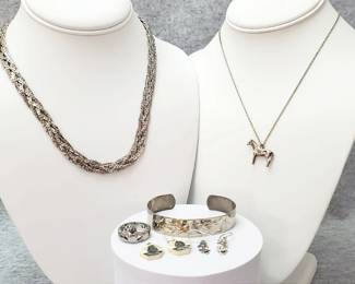 Braided Necklace, Claddagh Ring, Earrings, Horse Pendant, Scrimshaw