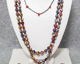 Venetian Glass Millefiori Necklace, Vintage Earrings