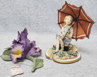 Capodimonte Porcelain Flower and Figurine
