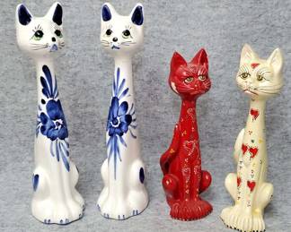 Vintage Hand Painted Artisan Ceramic Cat Figures