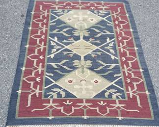 Rectangular Blue and Red Area Rug