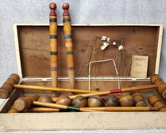 Antique H Radenaker Croquet Game Set with Box