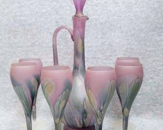Art Glass Decanter and Wine Glass Set