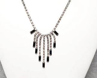 1950s Art Deco Rhinestone Necklace, Earrings, Hair Comb