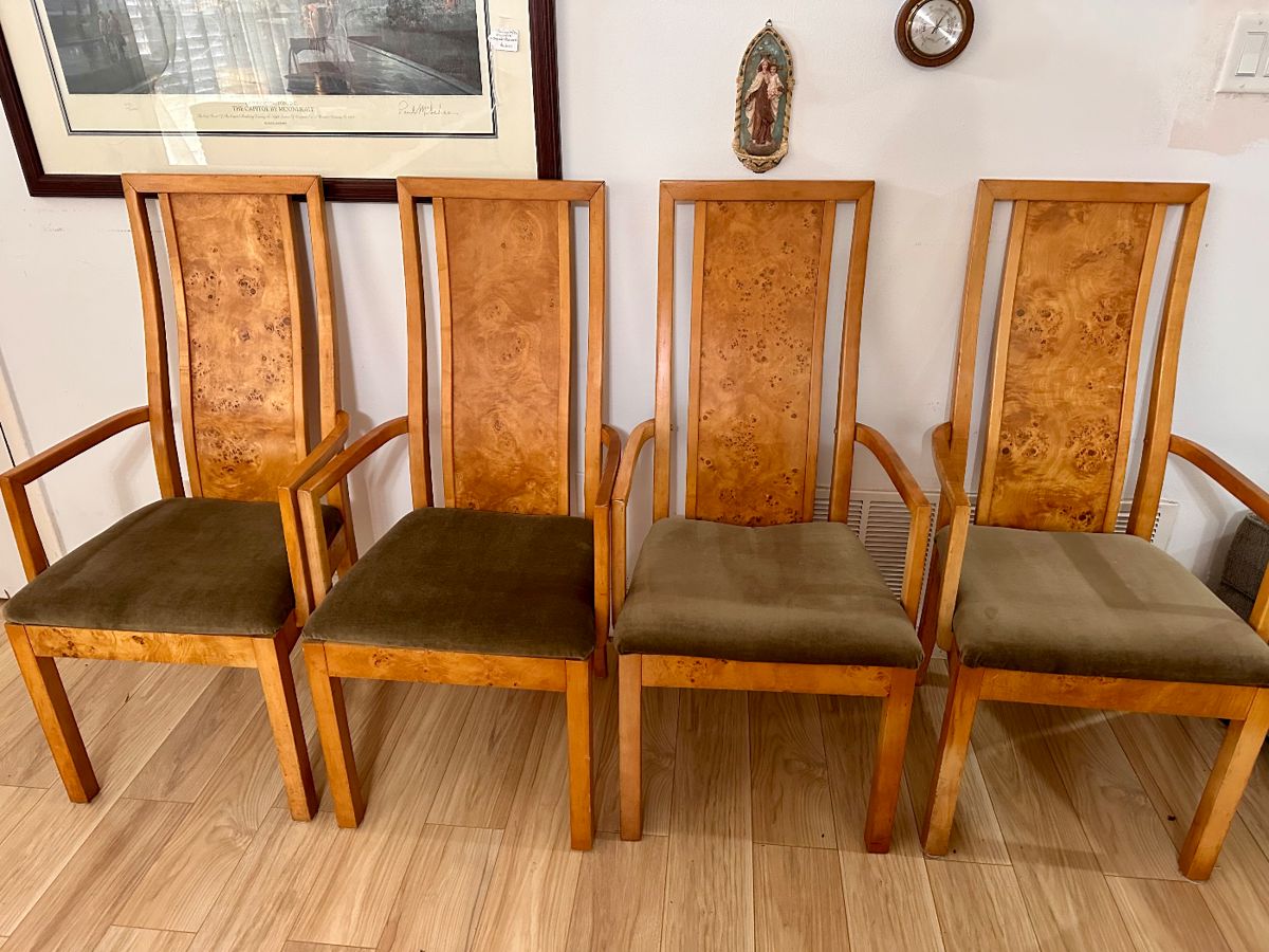 Vintage Thomasville Chairs with Olive Burl wood