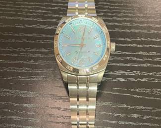 Panzera Women’s Aquamarine 36 Swiss Quartz, Mother of Pearl & Swarovski Crystal 