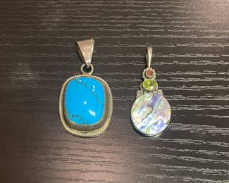 Sterling Silver 925 abalone pendant & Mexico 925 silver turquoise pendant 