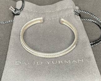 David Yurman 925 Sterling & 14k white gold Cable Cuff Bracelet
