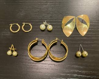 Mini gold hoops 14k gold, pearl studs & variety women’s earrings 14k gold and costume 