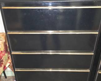 1970's Ebony Chest of Drawers with Gold Trim