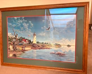 Large framed beach scene wall art 