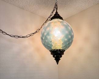 Blue hanging glass globe lamp