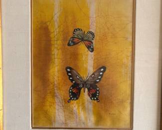 Vintage P Chan Butterfly Painting On Fabric Original Art Signed
