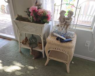 Kids on Bench and Wicker Basket and Side Table