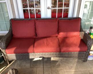 Brown Wicker Set Couch and 2 End Tables