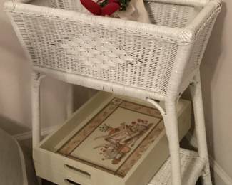 White Wicker Plant Stand