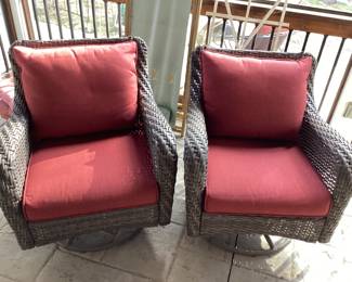 Brown Wicker Set 2 Rocker Swivel Chairs
