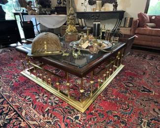 Wonderful square brass base coffee table