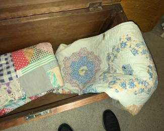 Numerous vintage quilts