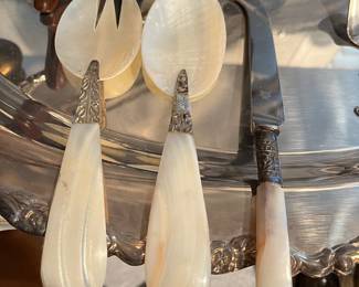 Vintage mother of pearl fork, spoon & knife set