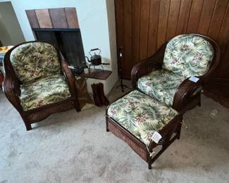 Pair of wonderful rattan chairs and ottoman