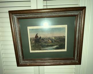 1874 Harper's Weekly color engraving "Guarding The Herd"