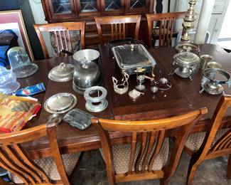 More formal serving pieces & chafing dishes on this lovely formal dining table!