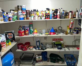 Large garage-closet FULL of paints, lubes, caulks, lawn & garden & automotive!