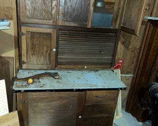 Antique oak kitchen cabinet w/ pull-out porcelain top - even has the sifter!!