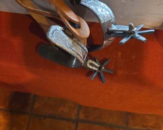OLD, HAND-FORGED MEXICAN C HARRO SPURS w/ SILVER OVERLAY!