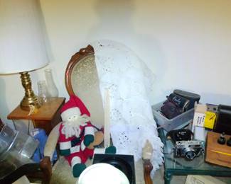 another victorian upholstered chair with arms. needs very minor repair to be fully functional.