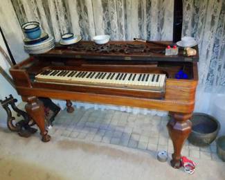 american organ/melodium/melodion. no matter what you call it, it's a very interesting piece of music history. has all reeds and the pump pedal assembly/housing as well as some written documentation. it's not currently playable, of course, but it isn't very often i see these this complete. most people that converted them to decorative desks like this disassembled way more of the bellows and ususally discarded or lost reeds and pedal assemblies. the right accordion technician could get this thing back up to playable condition.