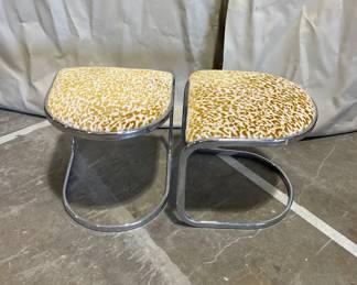mid century mod stools with animal print reupholstery set of two 