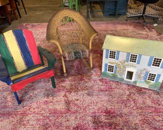 Kid's chairs and vintage metal doll house