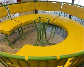 Outdoor vinyl upholstered seating with table base 