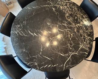 Black Marble Round Dining Table 7 Person Seating