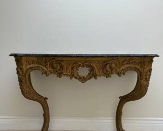 Ornate Black Marble 2 Legged Console