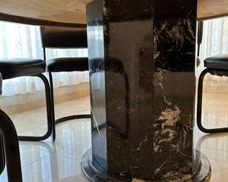 Black Marble Round Dining Table 7 Person Seating