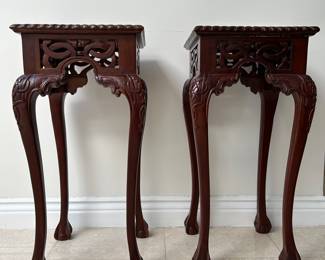 Carved Mahogany Glass Topped Pedestal
