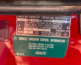 Red 1977 - 1978 Mercedes Benz SL450, Black Leather Interior,  85K Miles, Classic Car Number VIN 10704412038006 