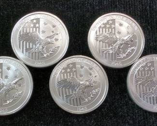 2016 Australia Victory In The Pacific 50-Cent Silver Coins, Qty 5, Each Is 1/2 oz .999 Silver